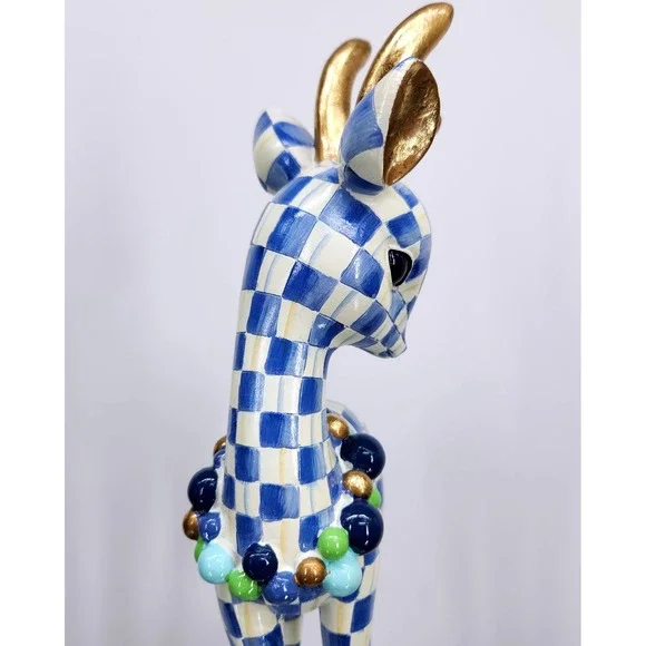 Mackenzie-Childs Royal Check Deary Deer on Ornament - Gold Antlers Holiday 16" - Picture 15 of 16